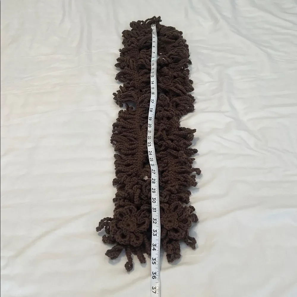 NWT Angela’s Design one of a kind hand crocheted brown loopy boa scarf 68” long